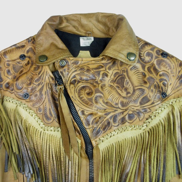 VTG 70's Leather Fringe Motorcycle Jacket Sz Small - Picture 5 of 15